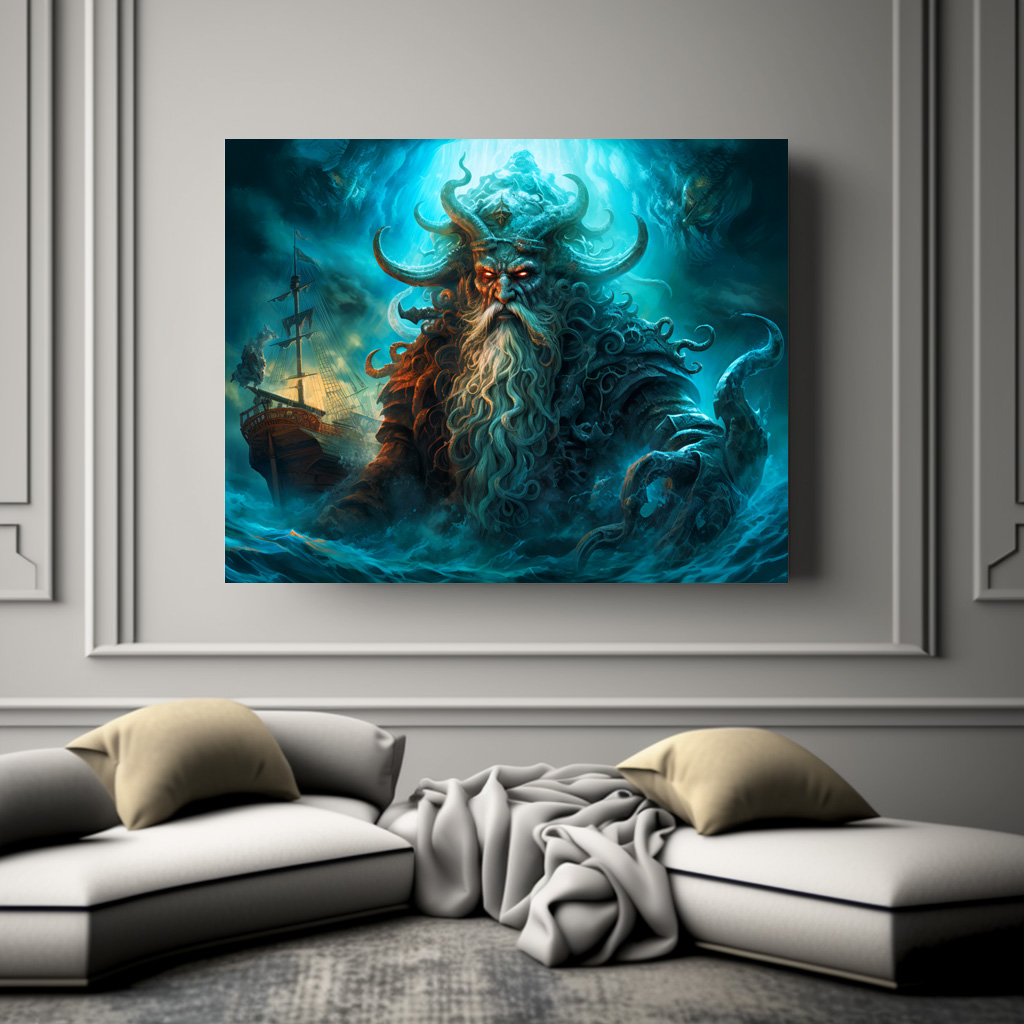 Poster: Sea God Rising from Ocean Fantasy Painting