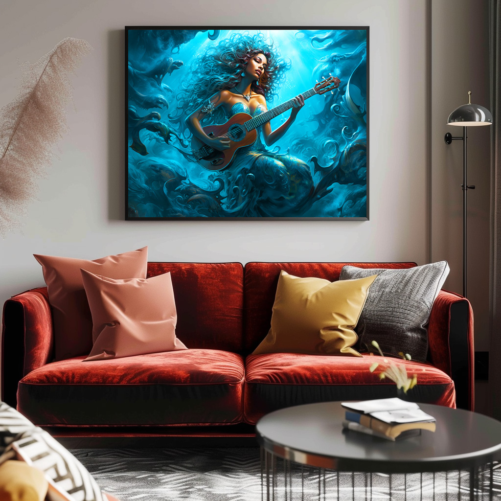 Poster: Mermaid Playing Guitar Underwater Fantasy Painting - immagine 2
