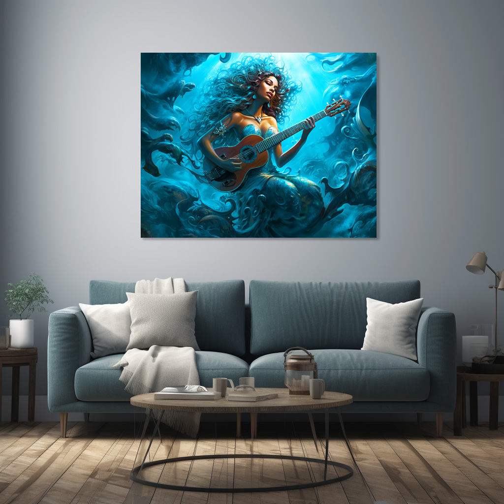 Poster: Mermaid Playing Guitar Underwater Fantasy Painting - immagine 3