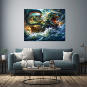 Poster: Sea Serpent Attacking Ship in Storm Fantasy Painting