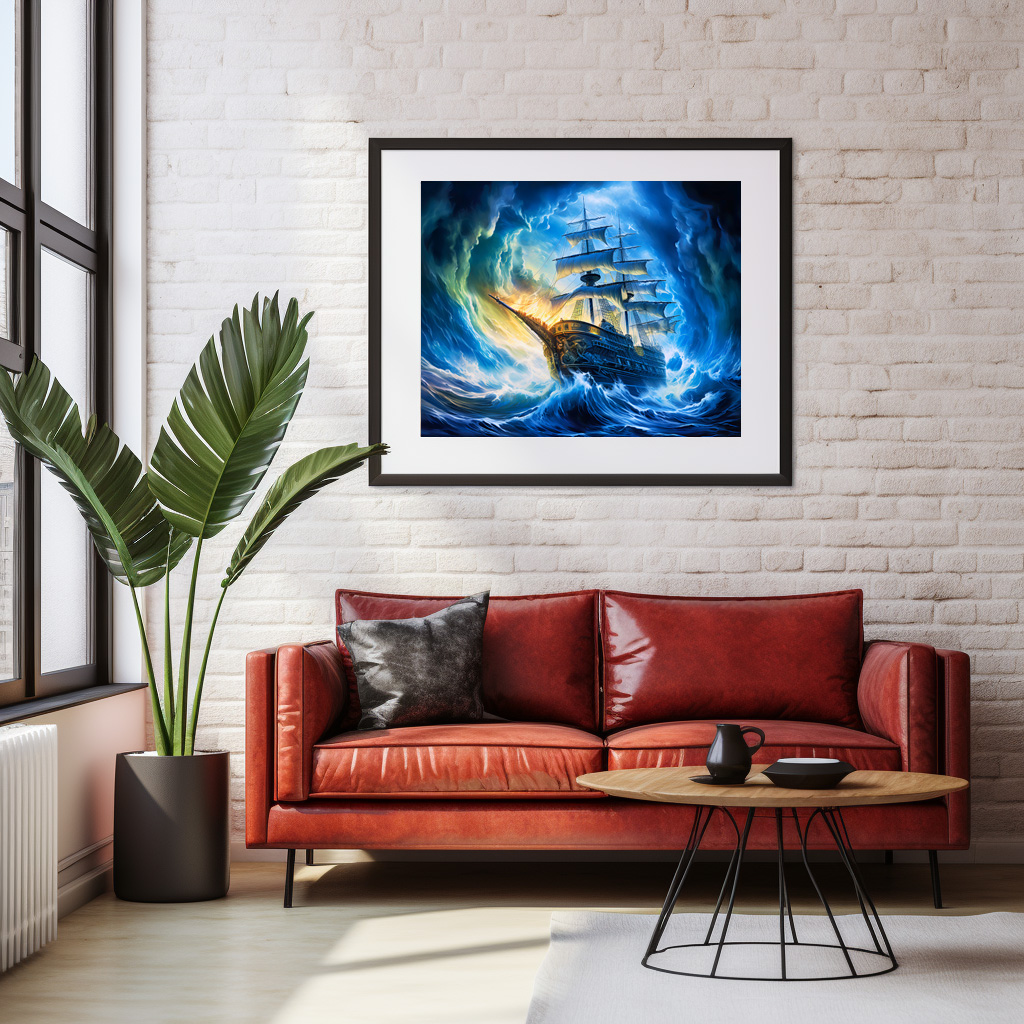 Poster: Ship in Glowing Blue Ocean Fantasy Painting – Bild 3