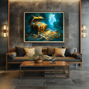 Poster: Treasure Chest in Cave Light Fantasy Painting