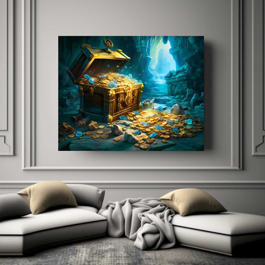 Poster: Treasure Chest in Cave Light Fantasy Painting – Bild 2