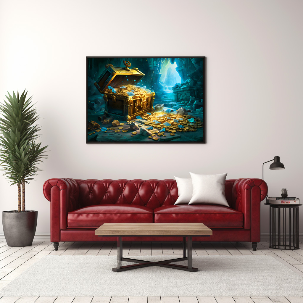 Poster: Treasure Chest in Cave Light Fantasy Painting – Bild 3