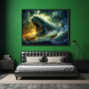 Poster: Sea Monster Emerging from Waves Fantasy Painting