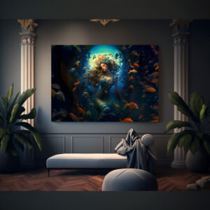 Poster: Sea Nymph Surrounded by Fish Fantasy Painting