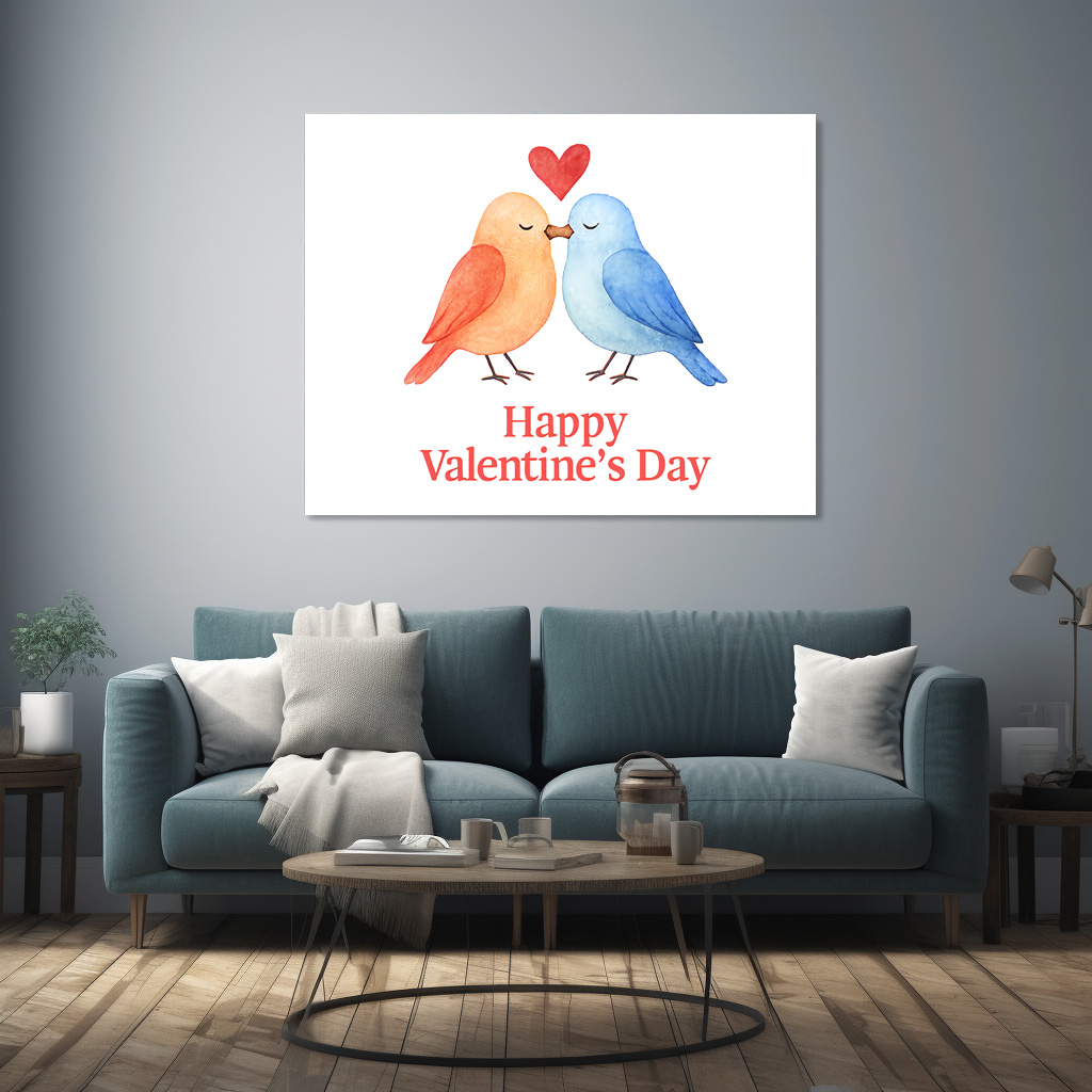 Poster: Watercolor Lovebirds with Heart Valentine’s Day Illustration – Bild 2