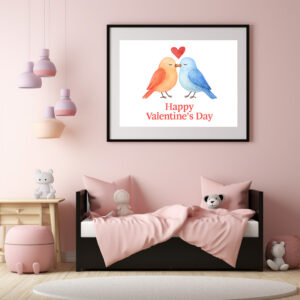 Poster: Watercolor Lovebirds with Heart Valentine’s Day Illustration