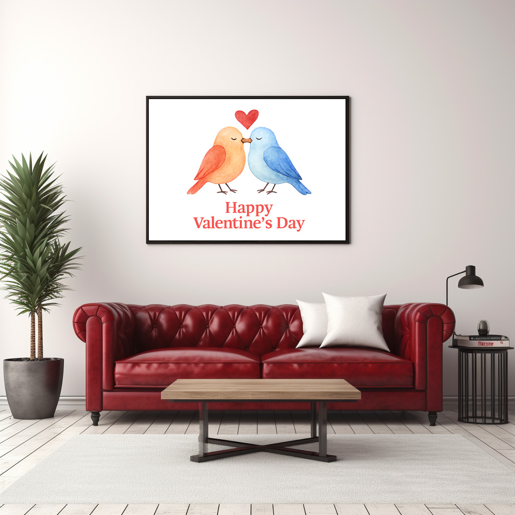 Poster: Watercolor Lovebirds with Heart Valentine’s Day Illustration – Bild 3