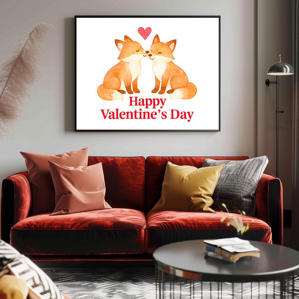Poster: Two Foxes with Heart – Valentine’s Day Illustration - immagine 2