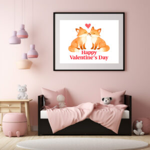 Poster: Two Foxes with Heart – Valentine’s Day Illustration