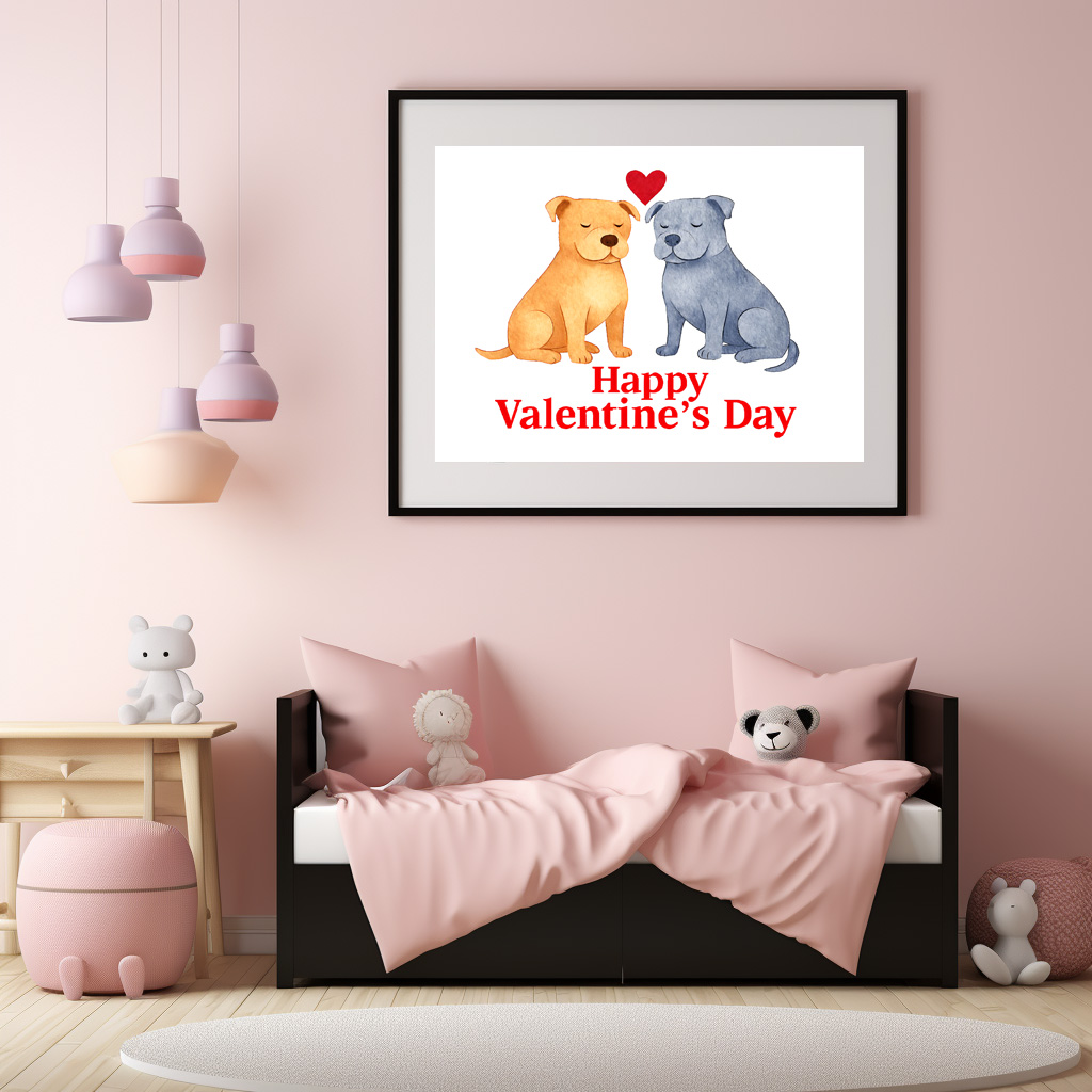 Poster: Two Dogs with Heart Watercolor Valentine’s Day Illustration - Imagen 2