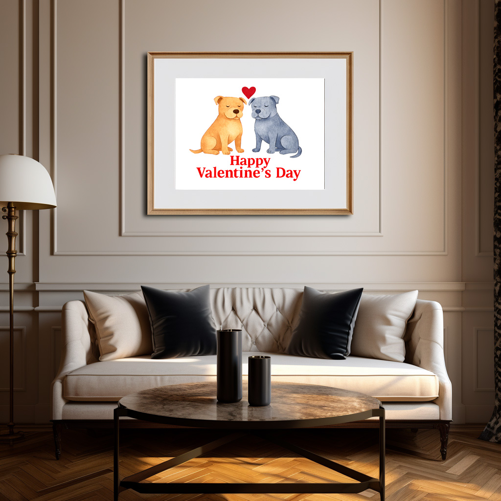 Poster: Two Dogs with Heart Watercolor Valentine’s Day Illustration - Imagen 3