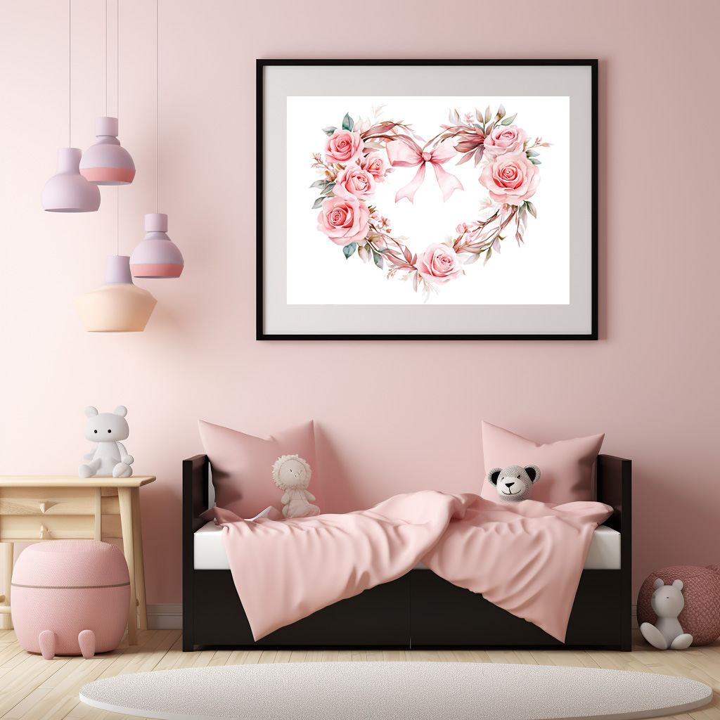 Poster: Heart-Shaped Rose Wreath Romantic Valentine’s Day Illustration – Image 3