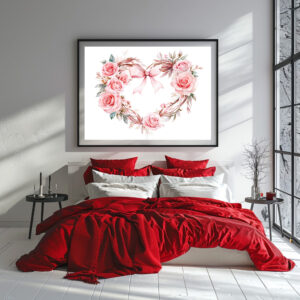 Poster: Heart-Shaped Rose Wreath Romantic Valentine’s Day Illustration