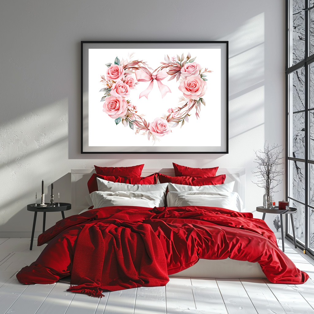 Poster: Heart-Shaped Rose Wreath Romantic Valentine’s Day Illustration