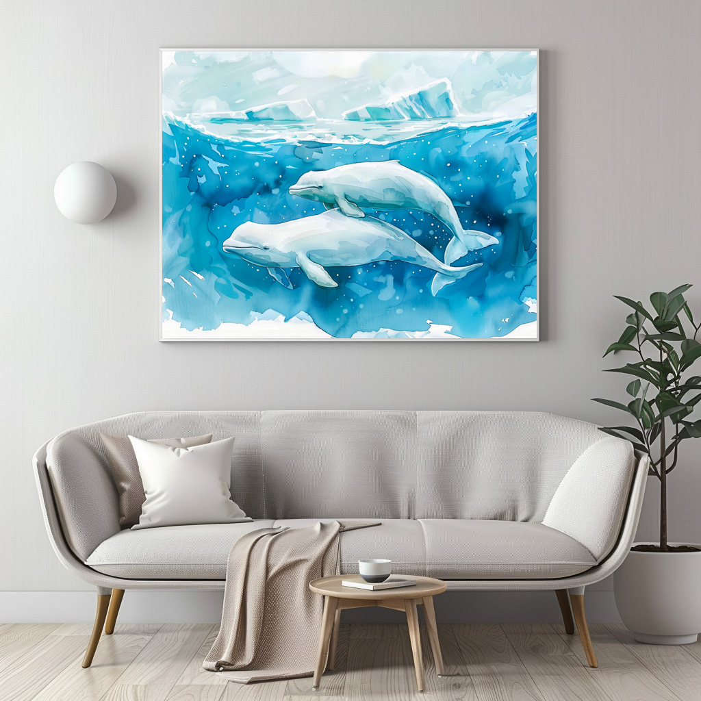Poster: Beluga Whales in Icy Underwater Scene
