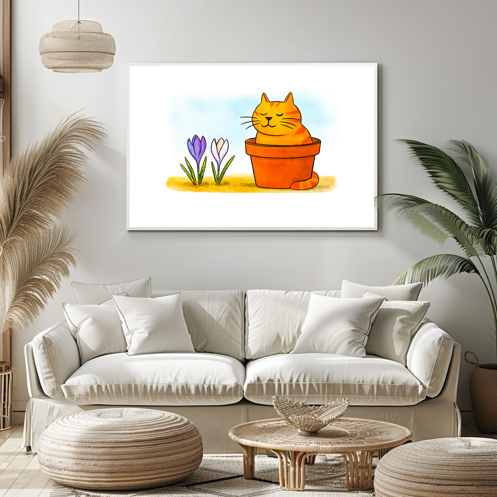 Poster: Cute Cartoon Cat Sitting in Spring Flowers - immagine 2