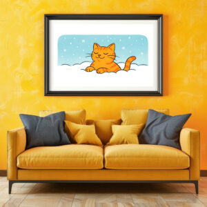 Poster: Cute Cartoon Cat Resting in Winter Snow