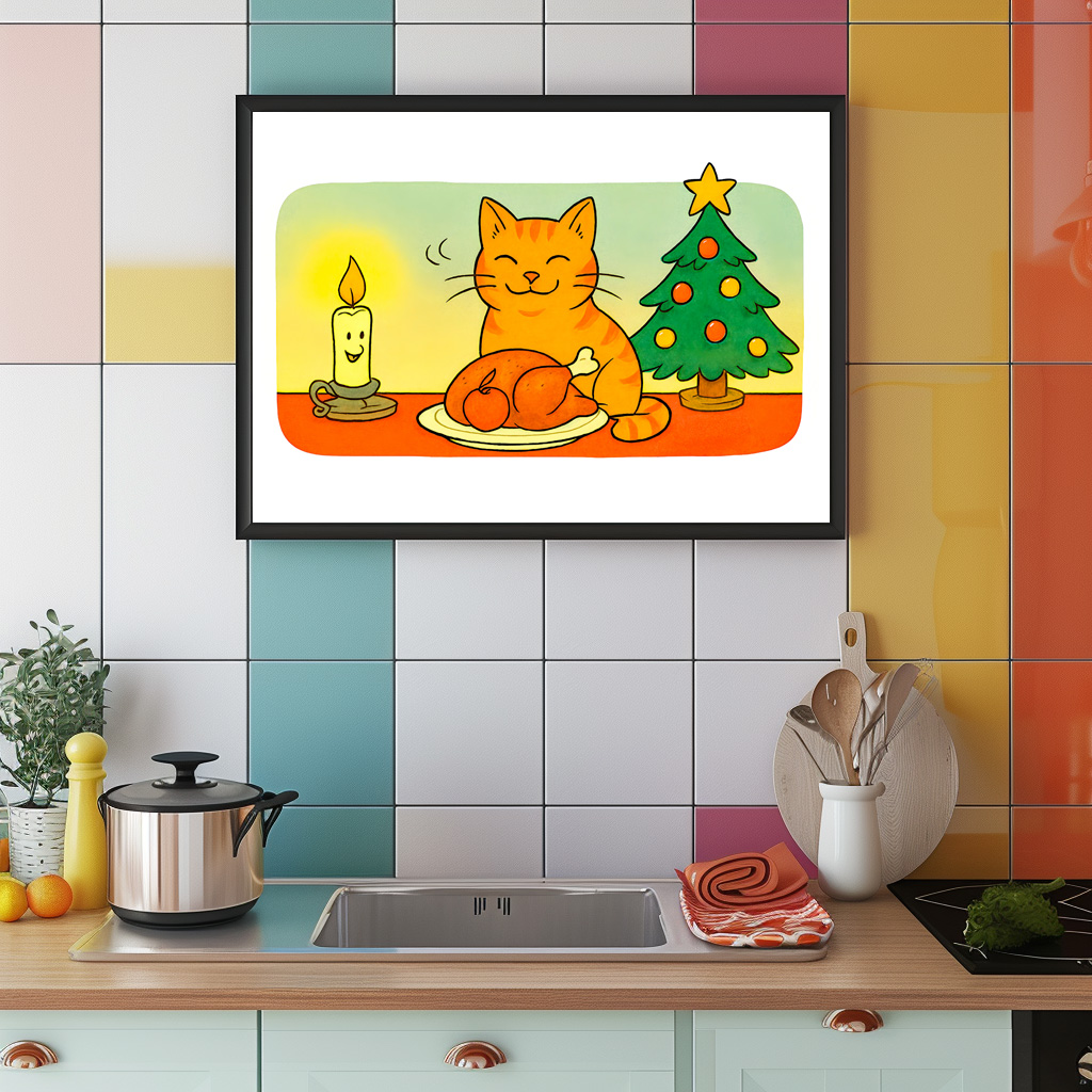 Poster: Cute Cartoon Cat Sitting by Christmas Candle - Image 2
