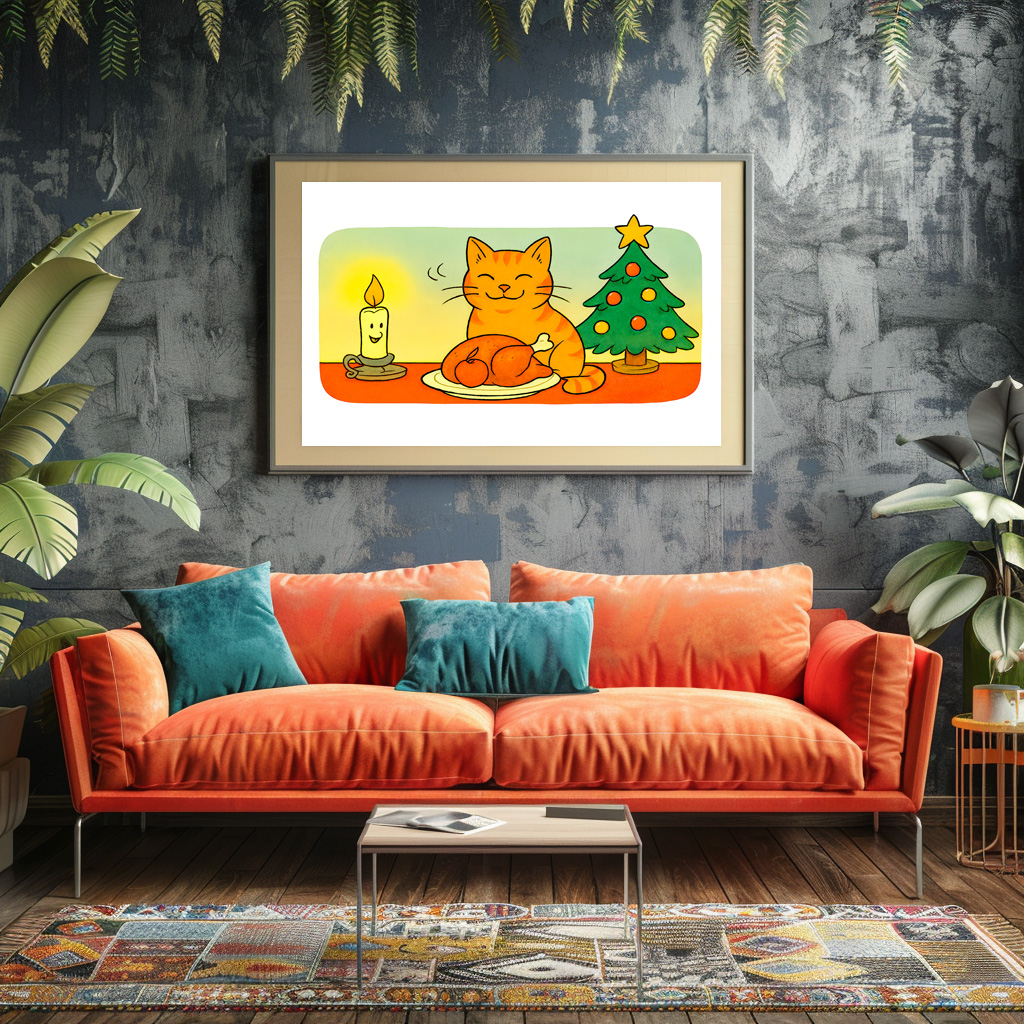 Poster: Cute Cartoon Cat Sitting by Christmas Candle - Image 3