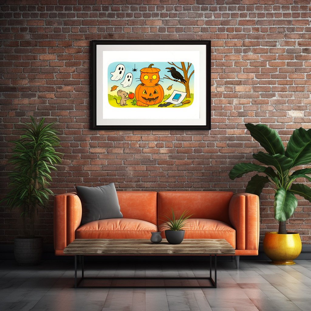 Poster: Cute Cartoon Cat Sitting in Pumpkin Costume - immagine 3