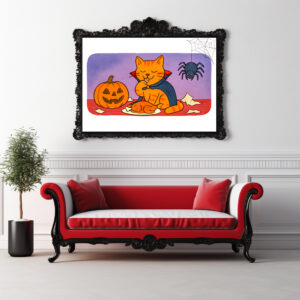 Poster: Cute Cartoon Cat Dressed as Little Vampire