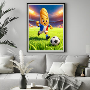 Poster: French baguette soccer player in stadium action