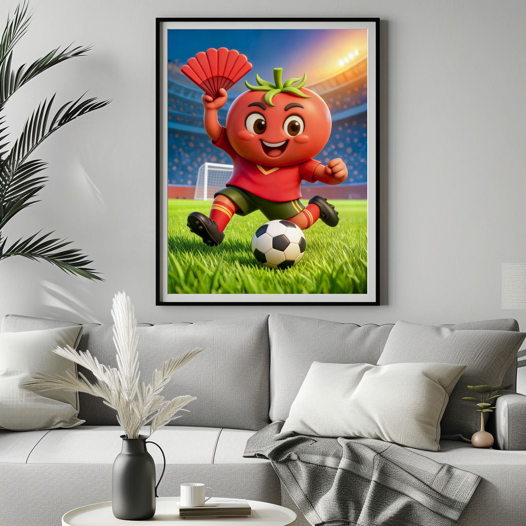 Poster: Spanish tomato soccer player on vibrant stadium field - Imagen 2