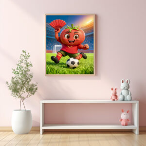 Poster: Spanish tomato soccer player on vibrant stadium field