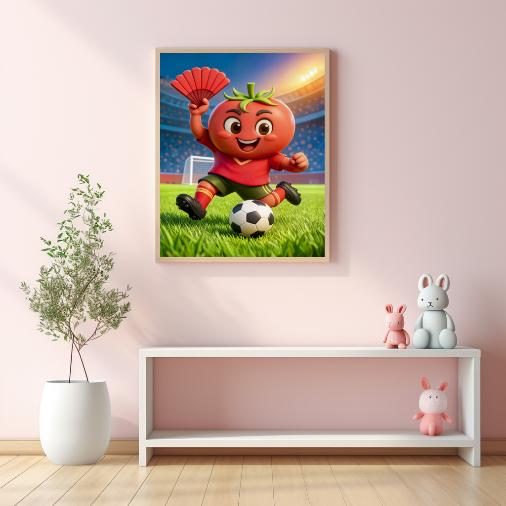 Poster: Spanish tomato soccer player on vibrant stadium field