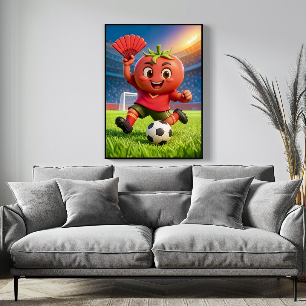 Poster: Spanish tomato soccer player on vibrant stadium field - Imagen 3