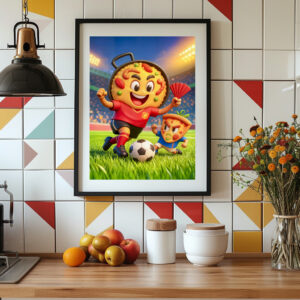 Poster: Spanish paella versus Italian pizza soccer duel