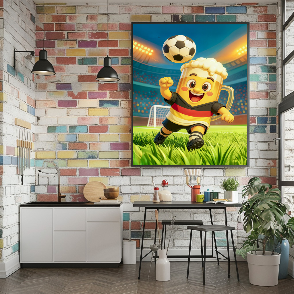 Poster: German beer mug soccer player jumping header – Image 2