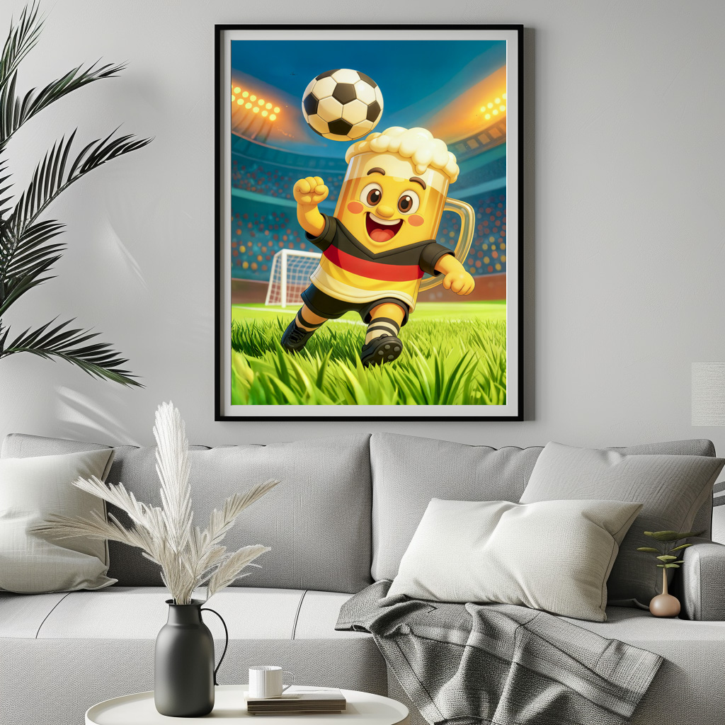 Poster: German beer mug soccer player jumping header – Image 3