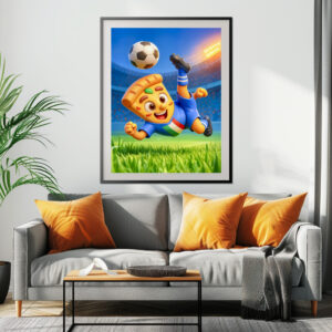 Poster: Italian pizza performing dramatic soccer bicycle kick