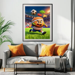 Poster: American burger soccer player charging across stadium