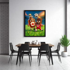 Poster: Canadian maple syrup versus Swiss chocolate soccer duel