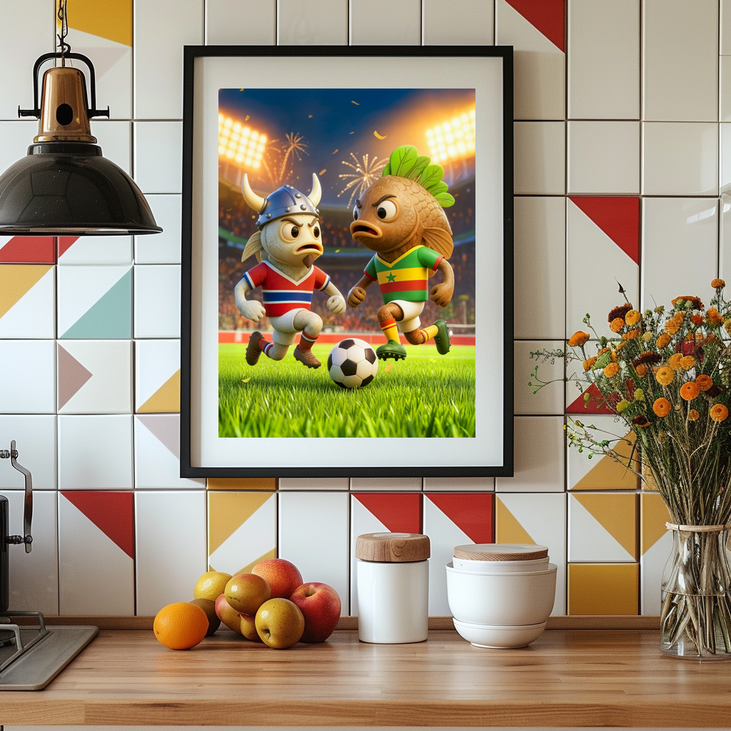 Poster: Norwegian cod versus Senegal thieboudienne fish soccer match – Bild 3