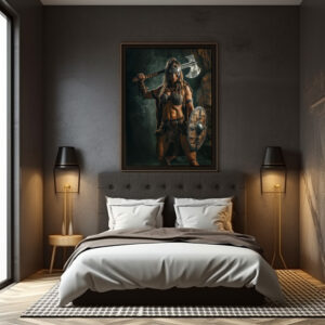 Poster: Fierce Viking Shieldmaiden With Raised Axe