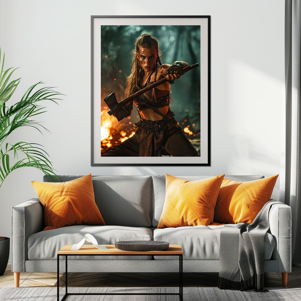 Poster: Fierce Viking Shieldmaiden Holding Her Flaming Axe – Bild 2