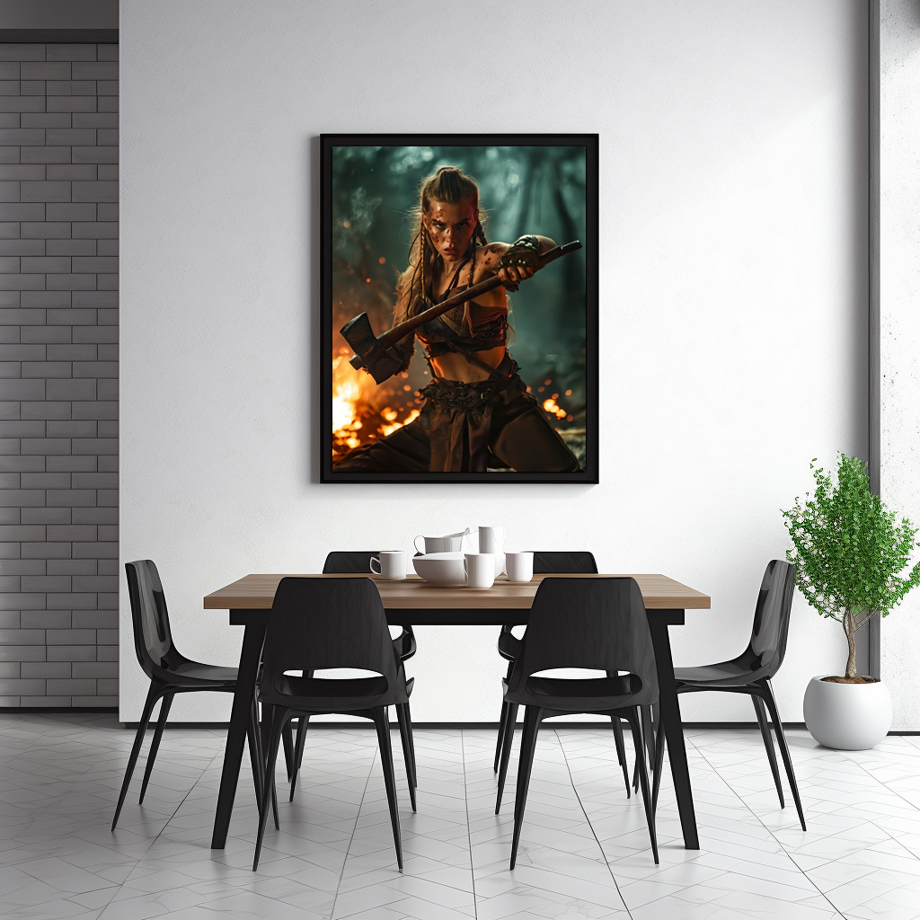 Poster: Fierce Viking Shieldmaiden Holding Her Flaming Axe – Bild 3