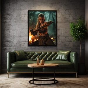Poster: Fierce Viking Shieldmaiden Holding Her Flaming Axe