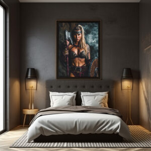 Poster: Fierce Viking Shieldmaiden With Axe And Battle Shield