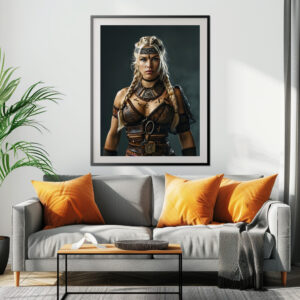 Poster: Fierce Viking Shieldmaiden Wearing Full Battle Armor