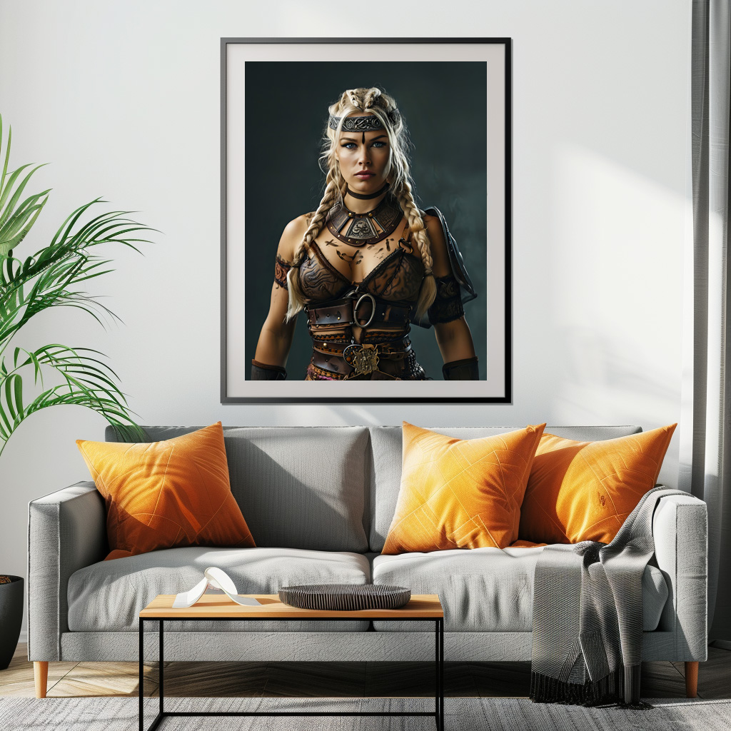 Poster: Fierce Viking Shieldmaiden Wearing Full Battle Armor