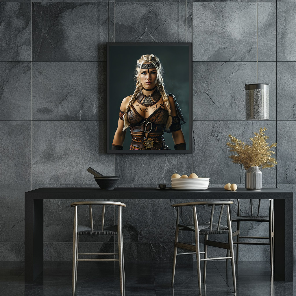 Poster: Fierce Viking Shieldmaiden Wearing Full Battle Armor - Imagen 3