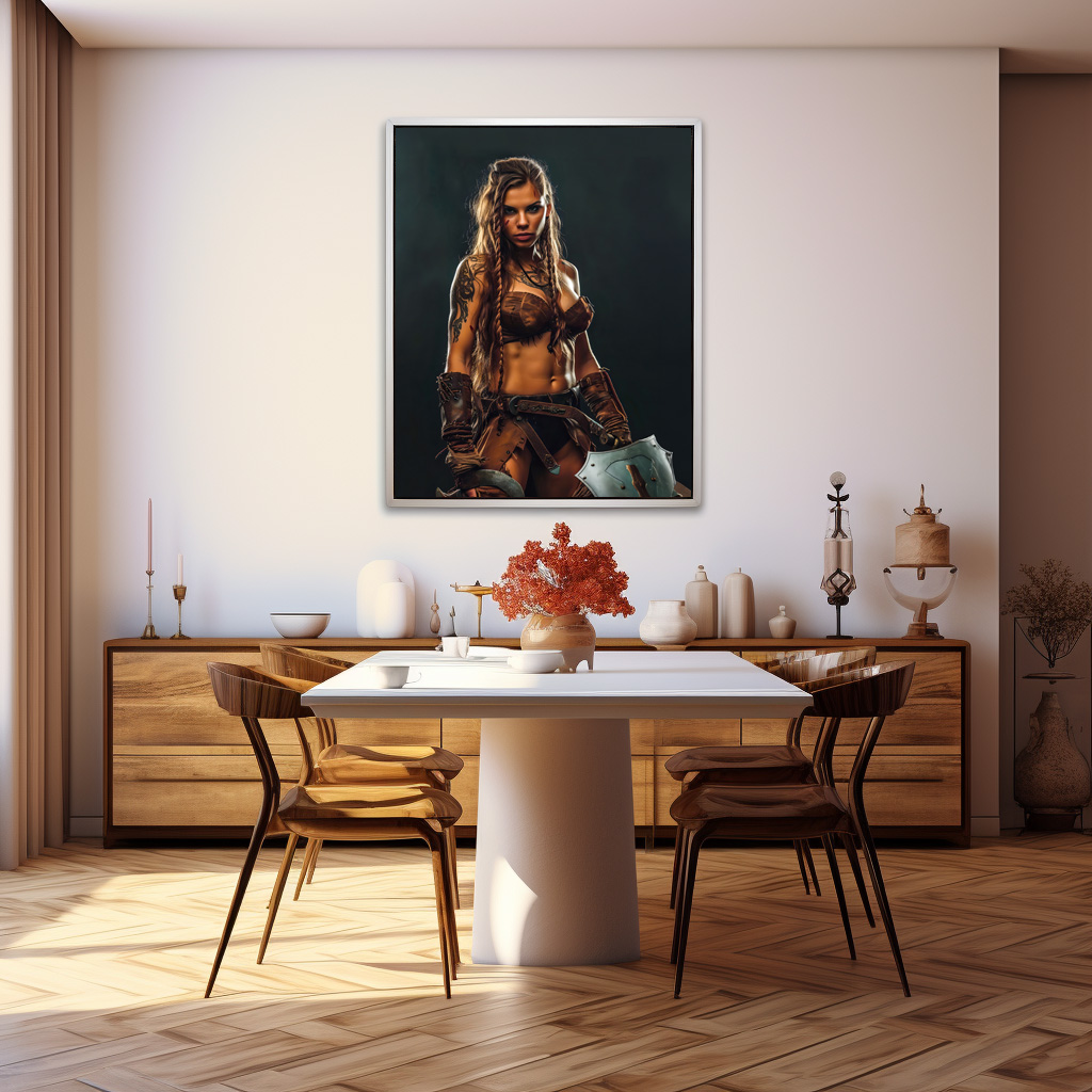 Poster: Nordic War‑Maiden Ready With Axe And Shield – Bild 2