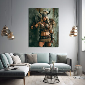 Poster: Majestic Horned Valkyrie Wielding Her Battle Sword