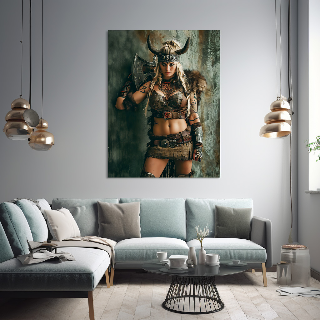 Poster: Majestic Horned Valkyrie Wielding Her Battle Sword